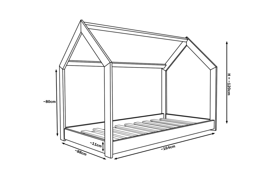 Husformad barnsäng i naturträ – 160 × 80 cm