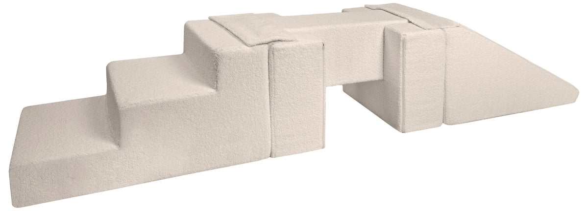 Mjukt bro- och rutschkaneset i bouclé med 5 block