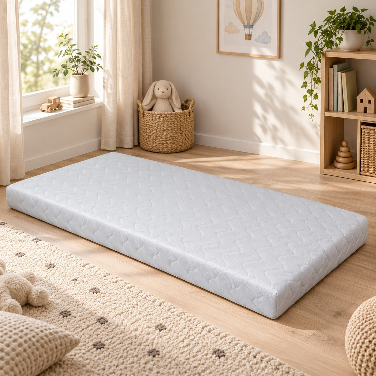 ECO-madrass 190 × 90 × 12 cm i skandinavisk hemmiljö – ELVI KIDS