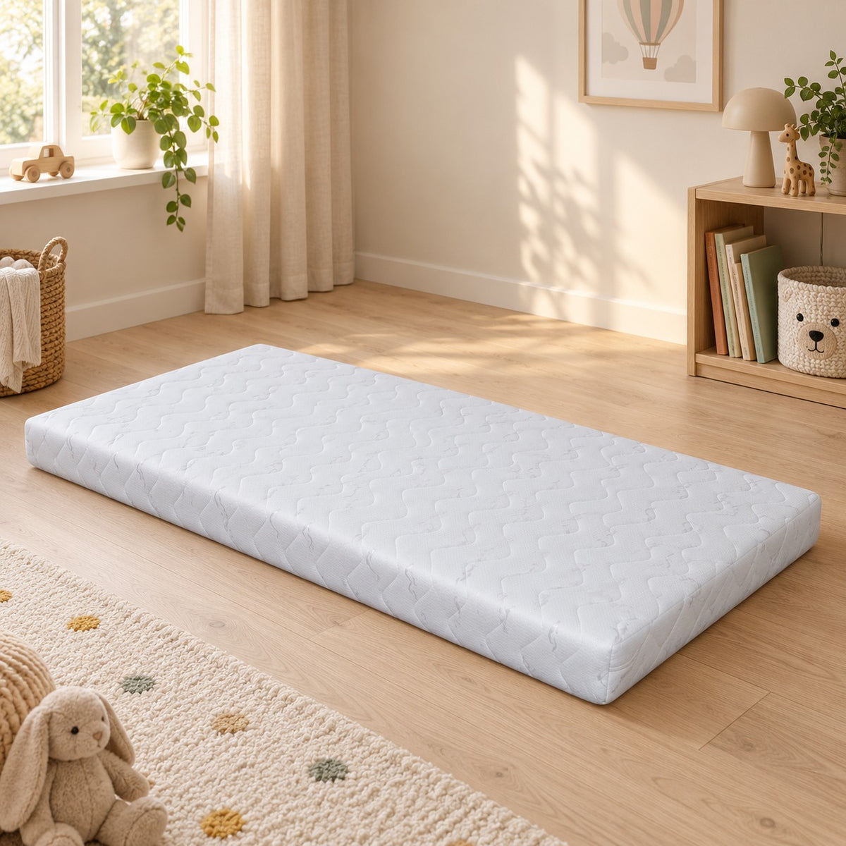 ECO-madrass 160 × 80 × 8 cm i skandinavisk hemmiljö – ELVI KIDS