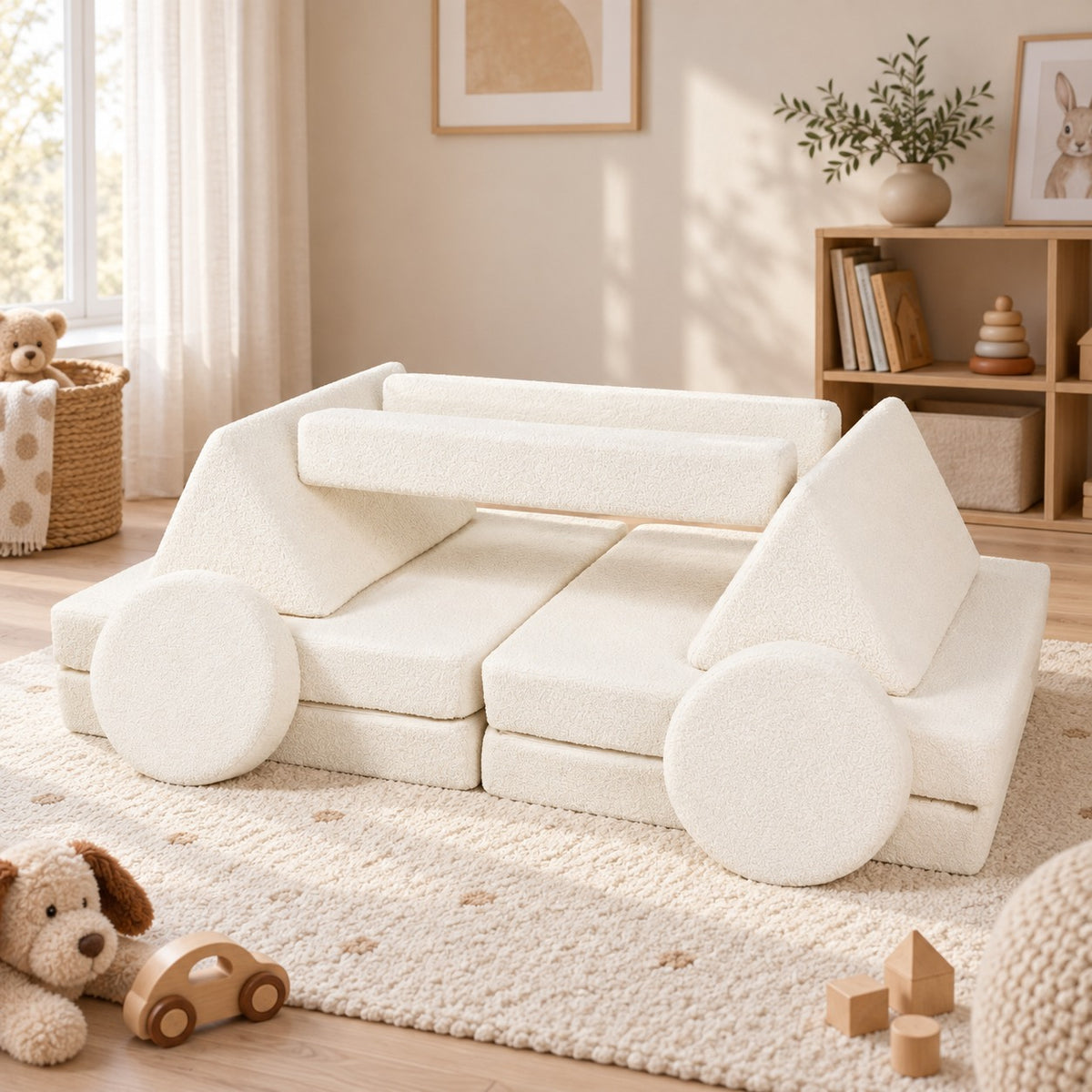 Modulsoffa i bouclé för barn i skandinavisk hemmiljö – ELVI KIDS