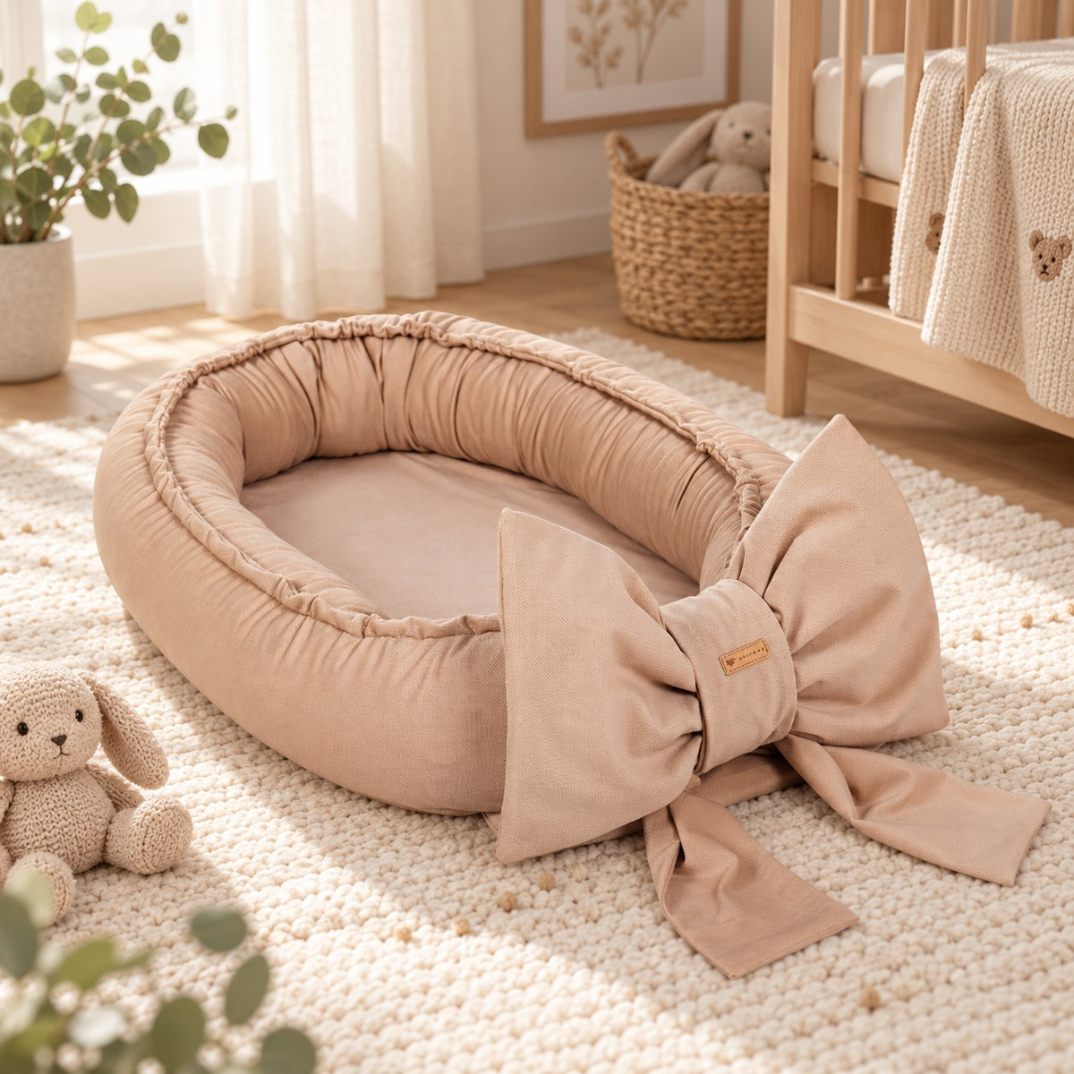 Babynest med rosett för nyfödda i skandinavisk hemmiljö – ELVI KIDS